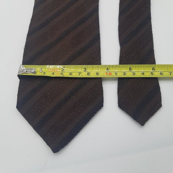 Giorgio Armani Cravatte Silk & Wool Tie Chocolate Brown & Black Diagonal Stripes - Picture 11 of 11
